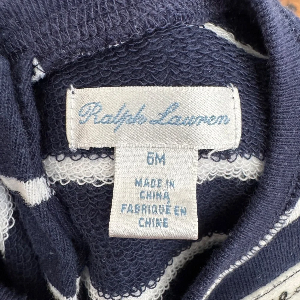 Ralph Lauren Striped Bear Patch Ruffle Bonjour‎ Dress Baby Girl Size 6 Months I